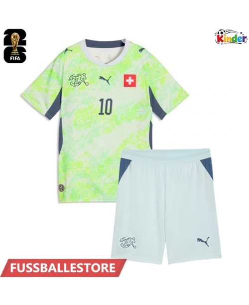 Günstige Schweiz Granit Xhaka #10 Auswärts Trikotsatzt Kinder WM 2026 Kurzarm (+ Kurze Hosen)